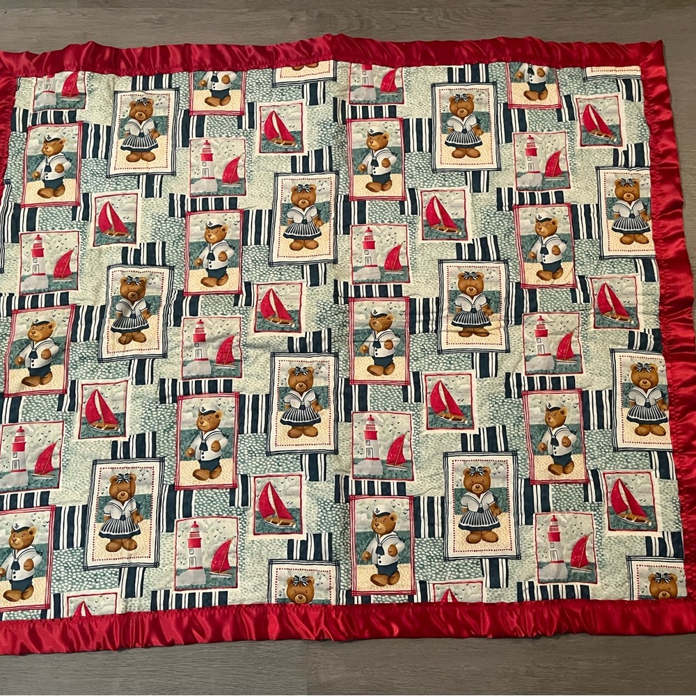 Red and Blue Nautical Teddy Bear Quilt